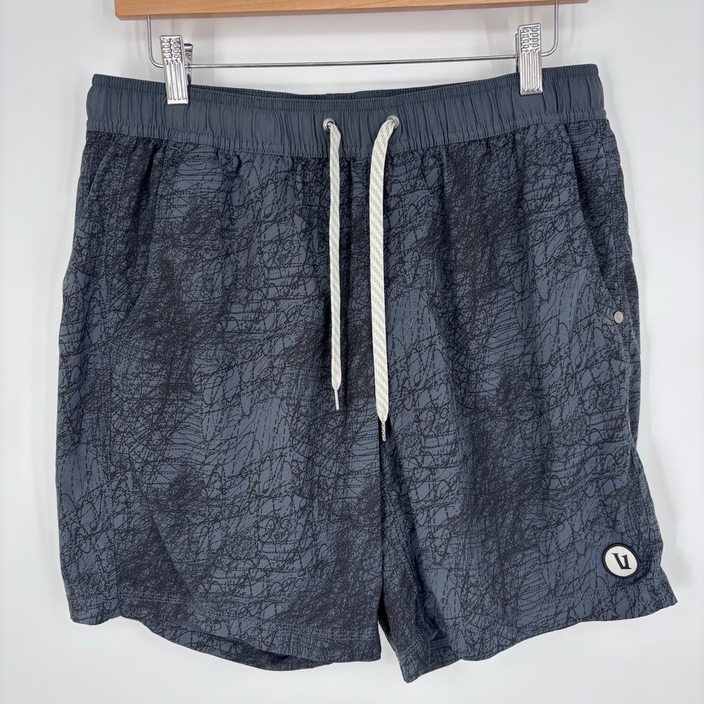 Vuori Banks Shorts Mens L Charcoal Grey Abstract Scribble Print Lined Athleisure